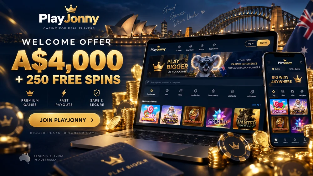 PlayJonny casino lobby shown in AUD for Australian players