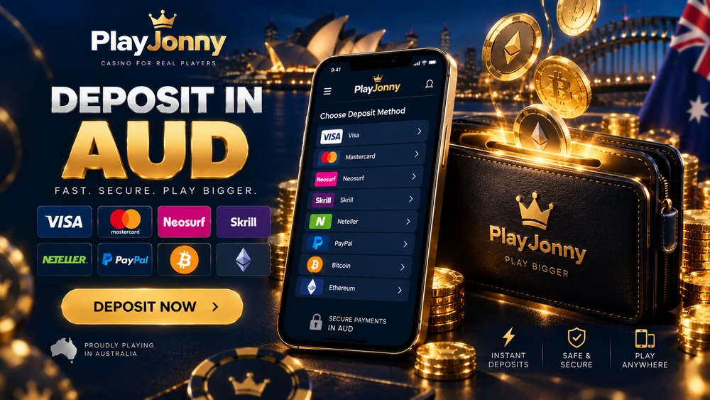 PlayJonny deposit methods available to Australian players funding an account in AUD