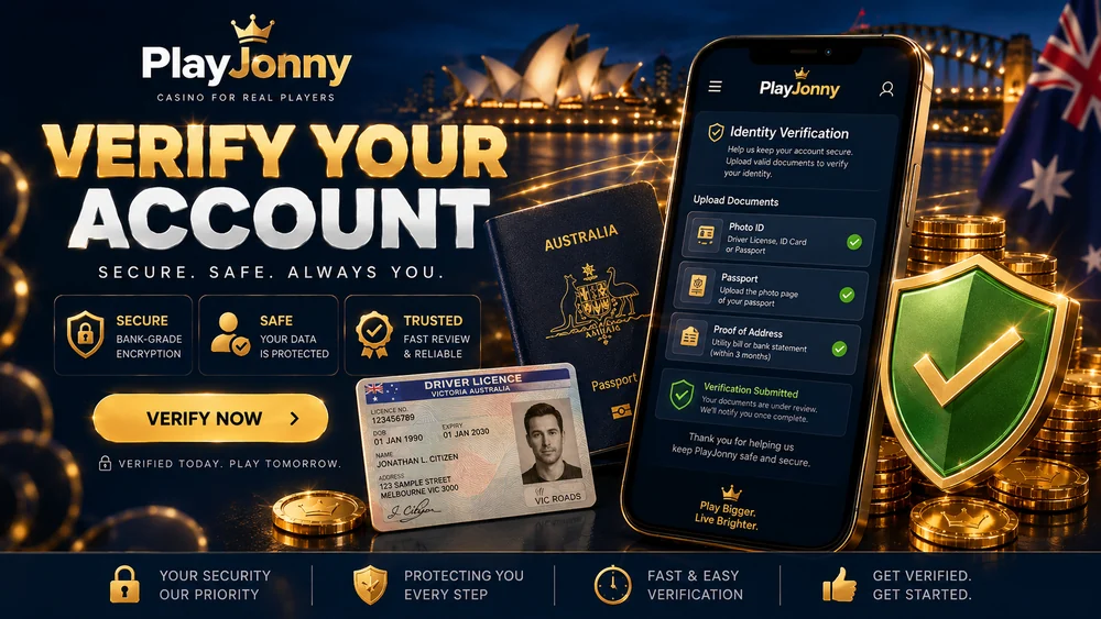 KYC document verification at PlayJonny showing identity and address checks before a payout