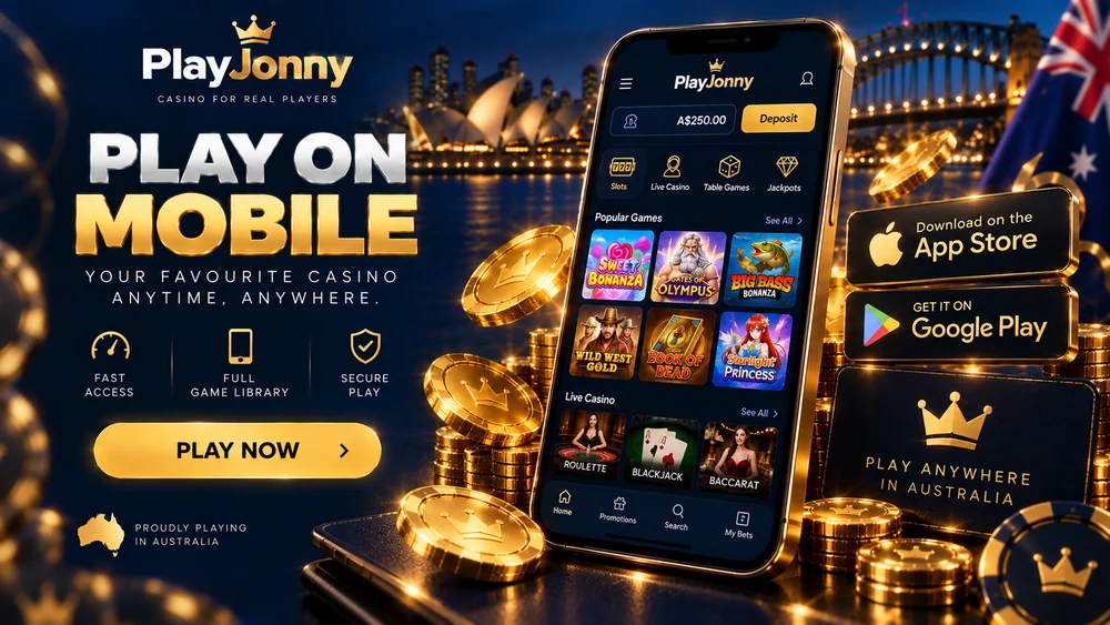 PlayJonny mobile casino lobby open in a phone browser for Australian players