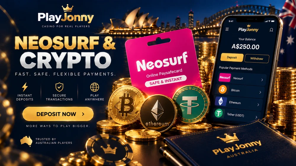 Neosurf voucher and crypto deposit options at PlayJonny for Australian punters