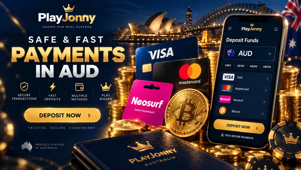 Deposit and withdrawal methods available to PlayJonny players paying in AUD