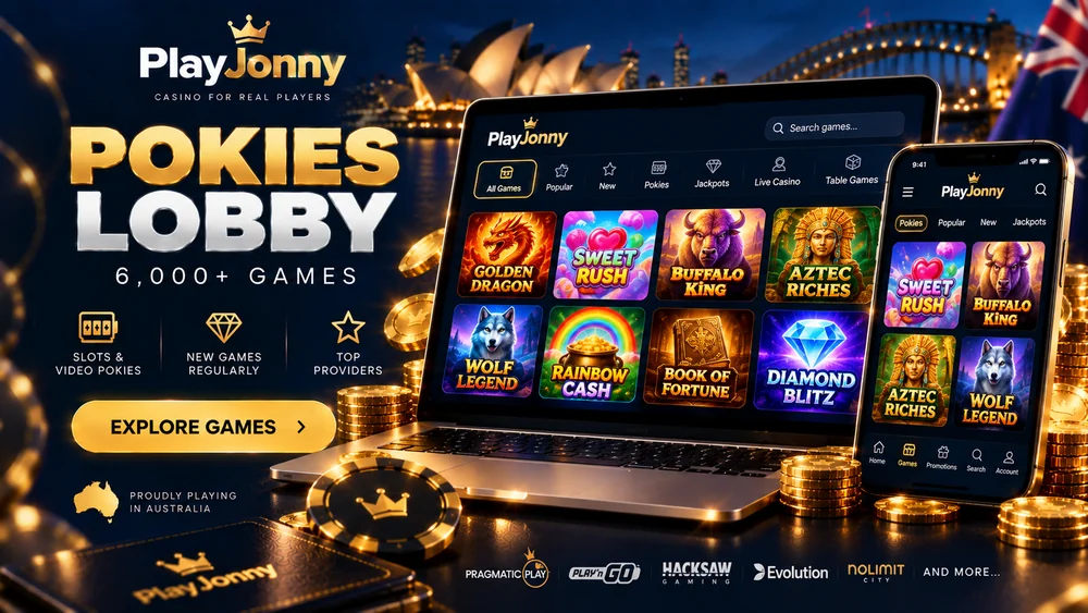 PlayJonny pokies lobby showing video slots and jackpot games available to Australian players