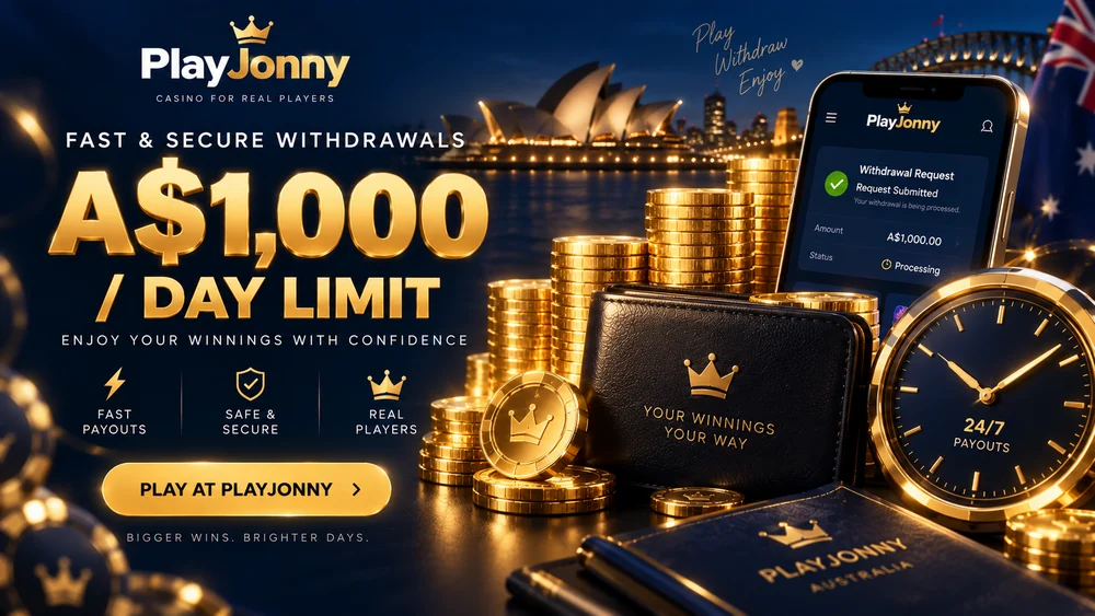 PlayJonny withdrawal limits per day, week and month for Australian players