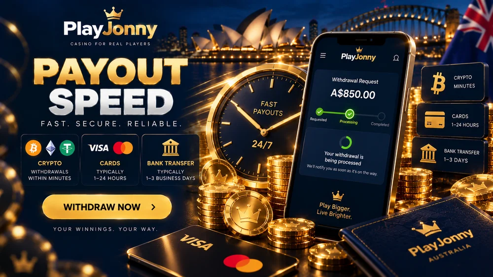 PlayJonny withdrawal times and payout limits for Australian players cashing out in AUD